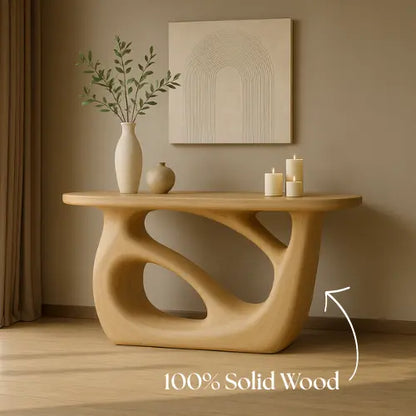 Handcrafted Solid Wood Sculptural Console Table – Light Oak Organic Form Lynnsnail