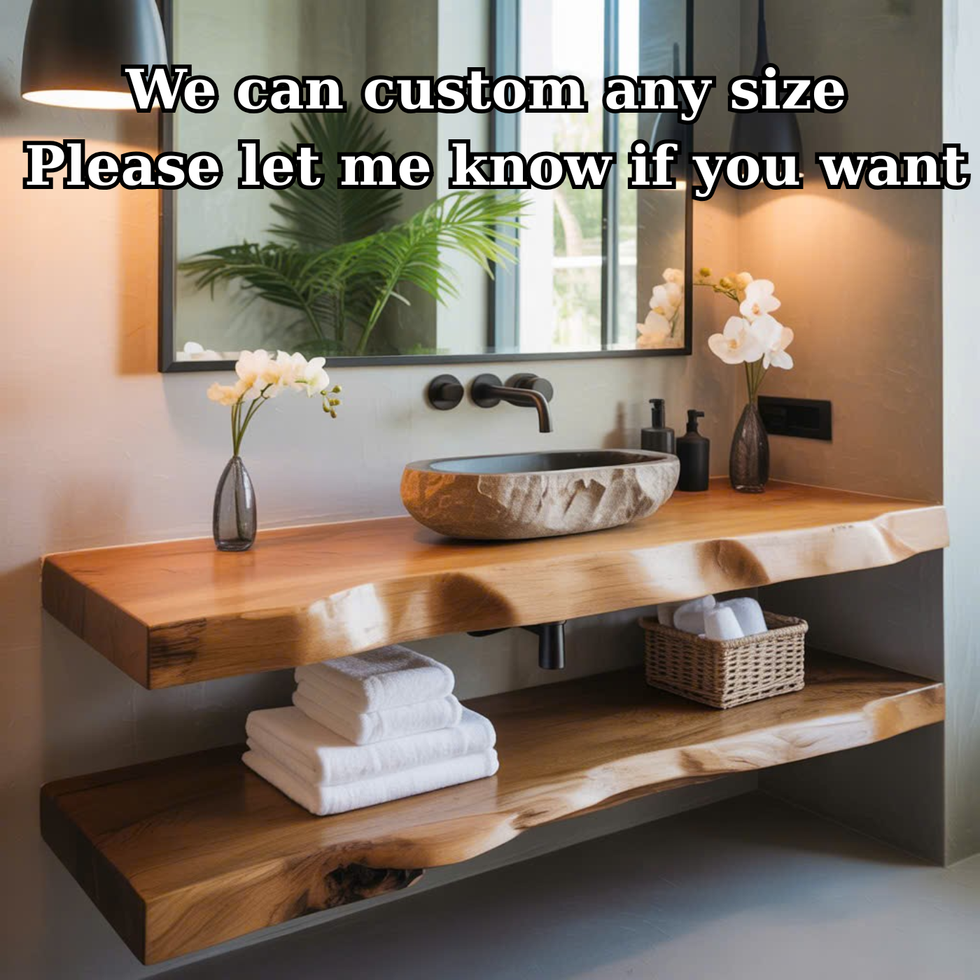 Handcrafted Solid Wood Floating Vanity, Organic Live Edge Vessel Sink Console Lynnsnail