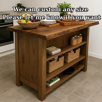 Handcrafted Solid Wood Kitchen Island - Rustic Live Edge & Open Shelves Lynnsnail
