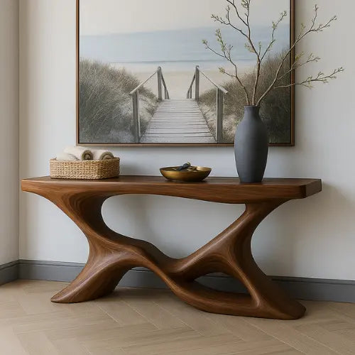 Handcrafted Solid Wood Shoreline Console Table – Modern Organic Sculpture Lynnsnail