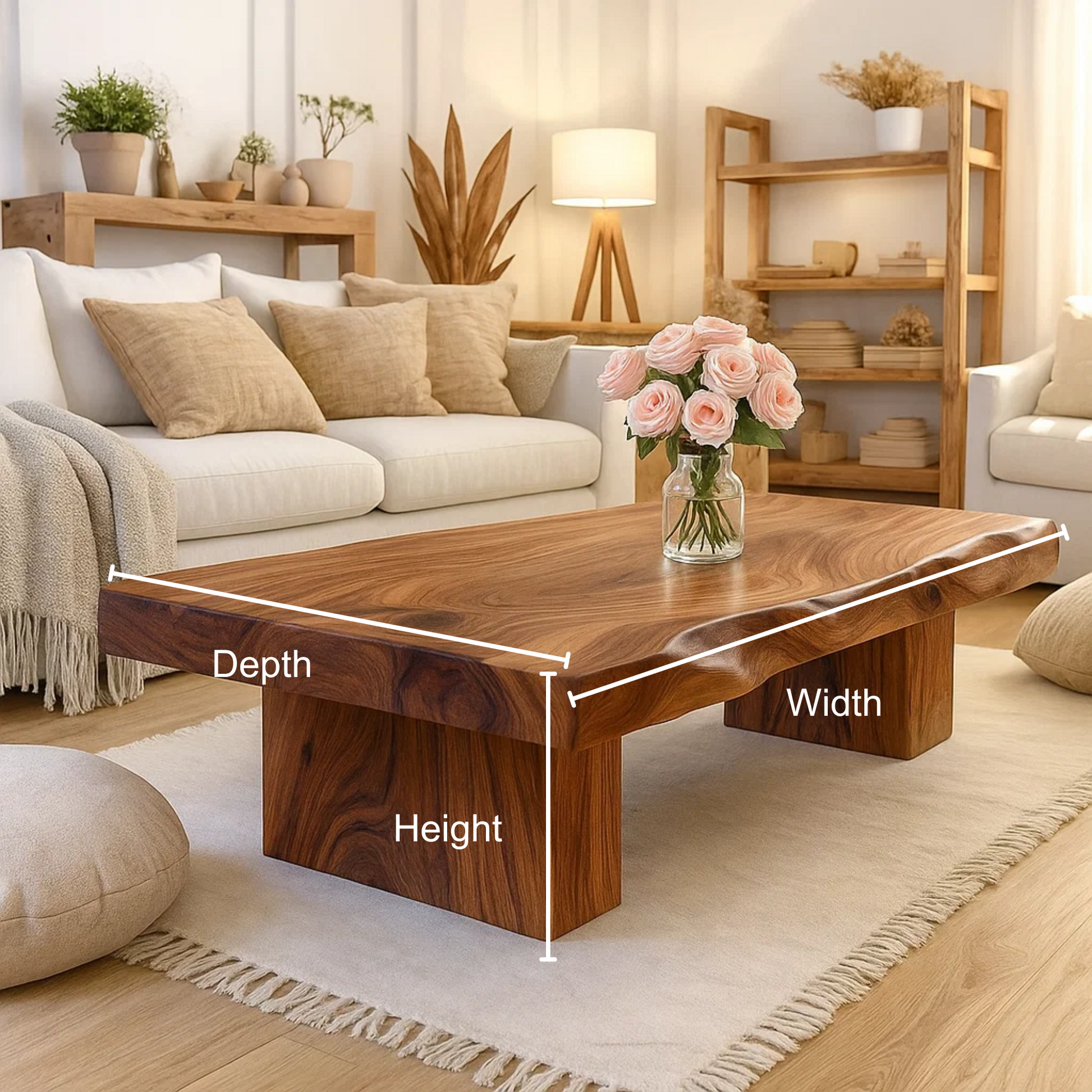 Handcrafted Solid Wood Coffee Table with Sculpted Live Edge – Modern Organic Wood Center Table for Japandi Living Spaces Lynnsnail