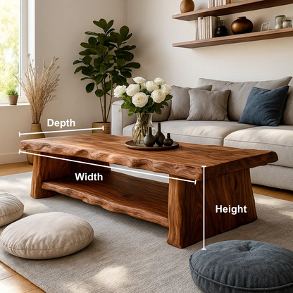 Handcrafted Solid Wood Coffee Table – Live Edge Design with Natural Grain and Organic Shape Lynnsnail
