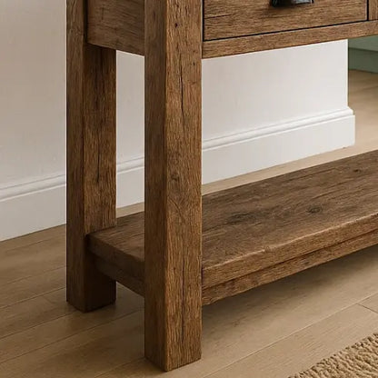 Rustic Solid Wood Console Table with Black Iron Handles, Handcrafted Lynnsnail