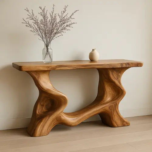 Handcrafted Solid Wood Waveform Console Table – Contemporary Organic Design Lynnsnail
