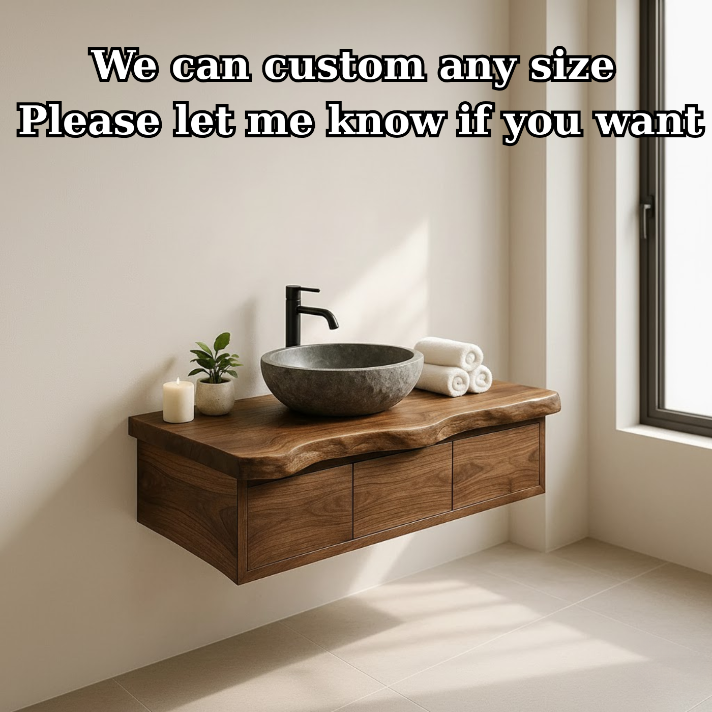 Handcrafted Solid Wood Floating Vanity - Live Edge Wall-Mounted Cabinet Lynnsnail