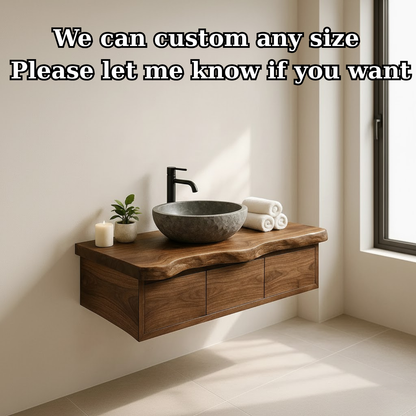 Handcrafted Solid Wood Floating Vanity - Live Edge Wall-Mounted Cabinet Lynnsnail