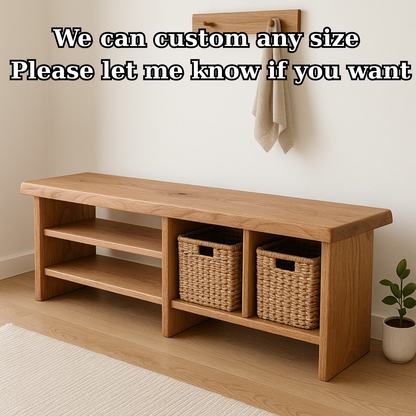 Handcrafted Solid Wood Bench – Minimalist Seating with Open Cubby Organiser Lynnsnail