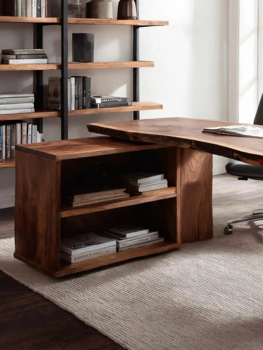Modern Live Edge Desk With Storage For Workspace Lynnsnail