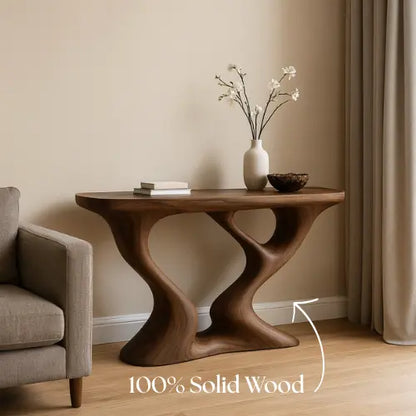 Handcrafted Solid Wood Duality Console Table – Modern Organic Form Lynnsnail