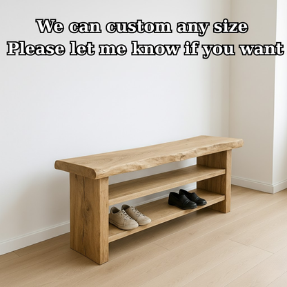Handcrafted Solid Wood Entryway Bench with Shoe Storage – Natural Live-Edge Design Lynnsnail