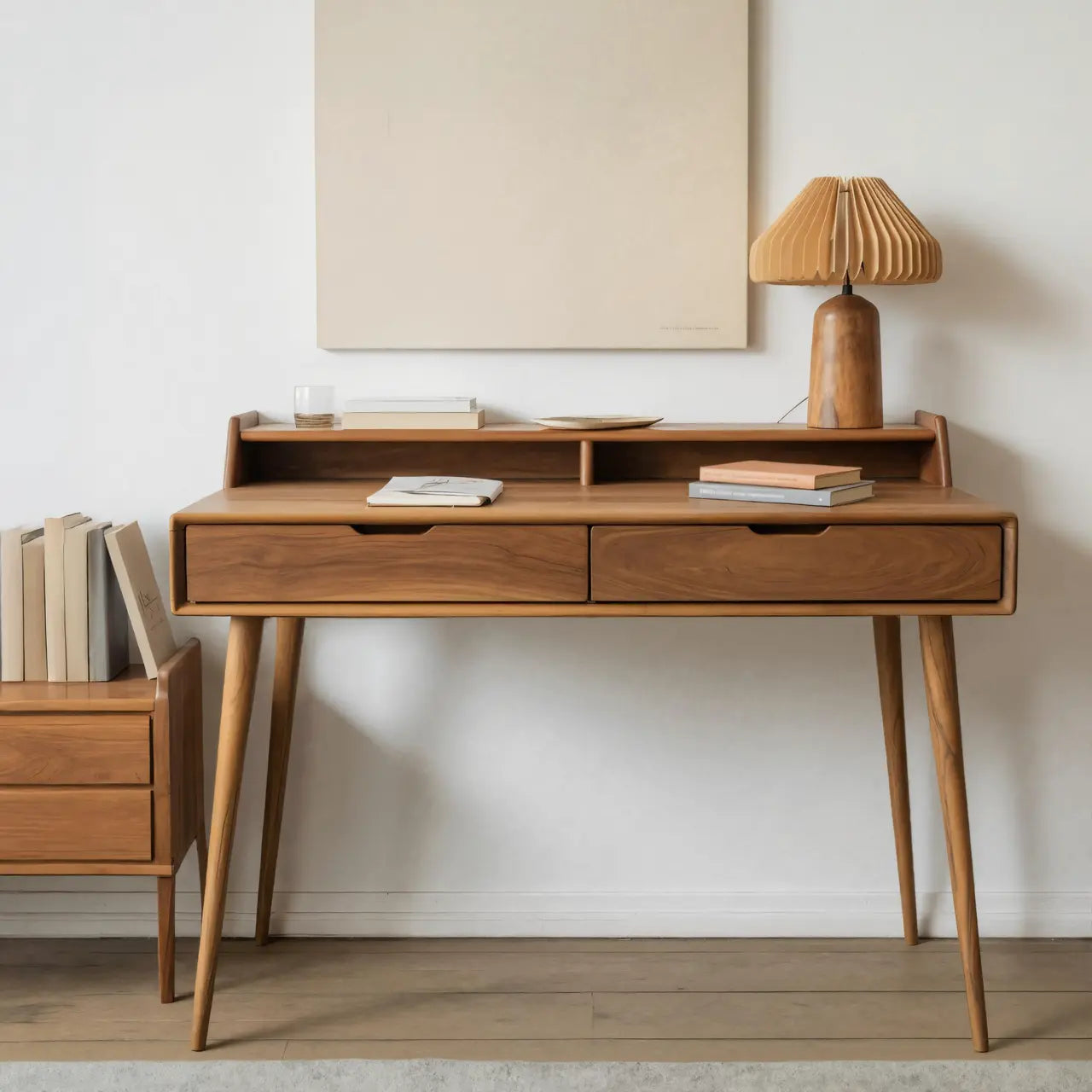 Mid Century Writing Desk With Drawers For Home Office Or Living Room Lynnsnail