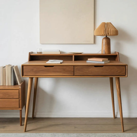 Mid Century Writing Desk With Drawers For Home Office Or Living Room Lynnsnail