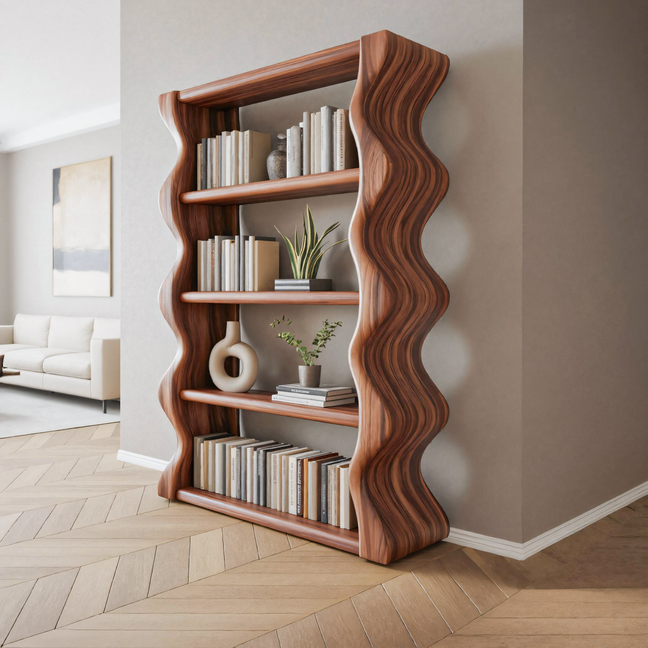 Modern Wave Bookshelf For Living Room Or Office Lynnsnail