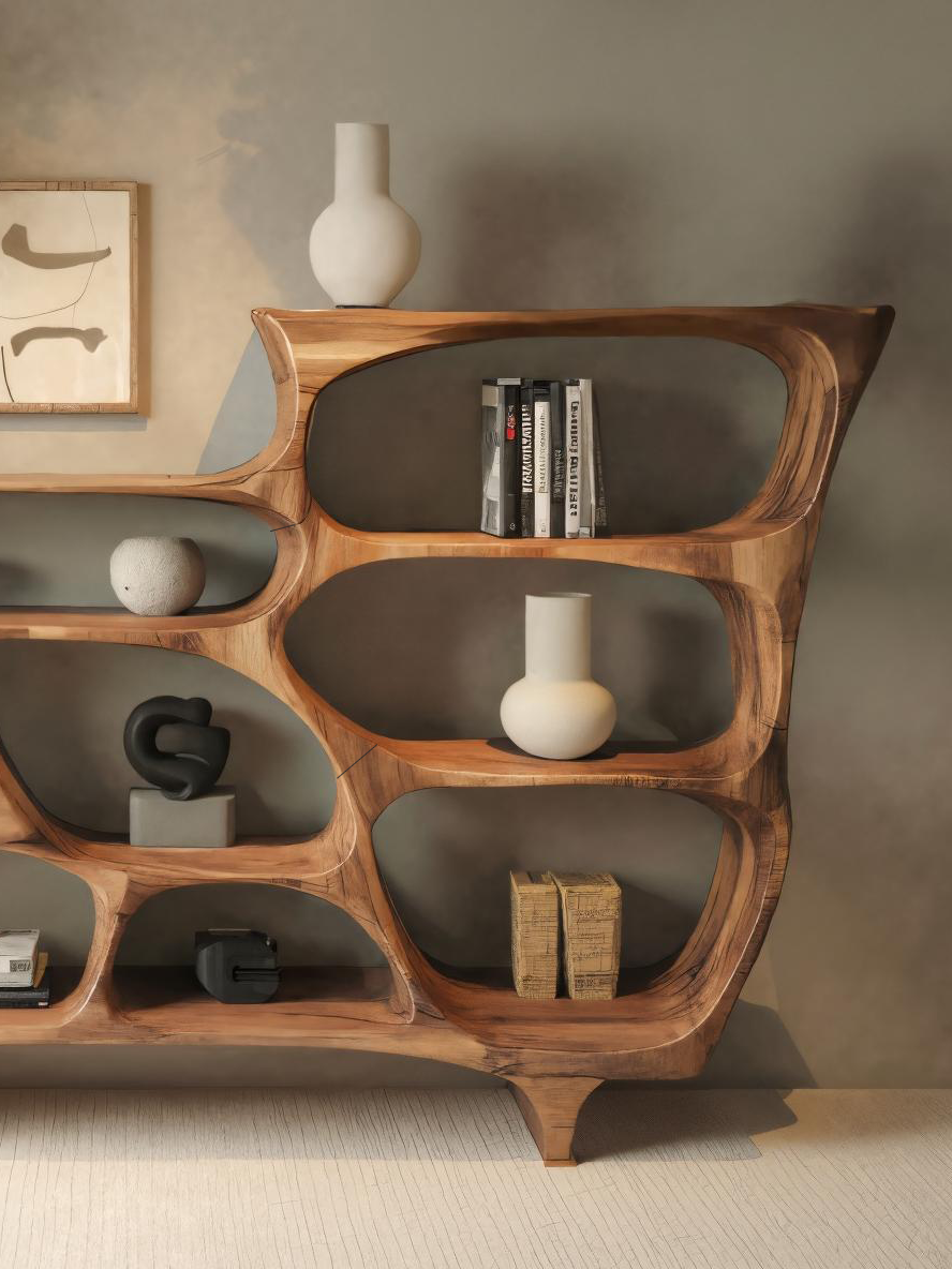 Contemporary Organic Bookshelf With Open Shelves For Living Room Or Office Lynnsnail