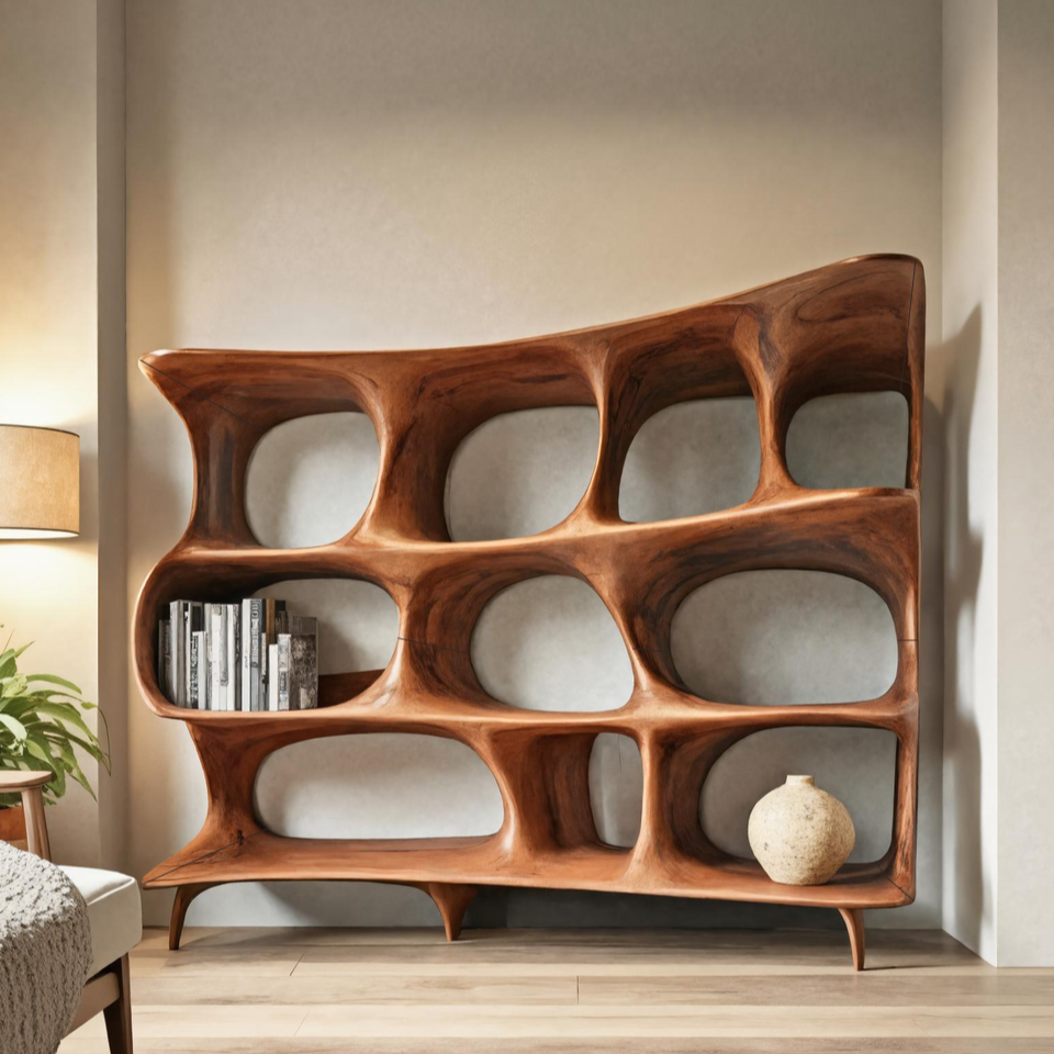 Organic Carved Bookshelf For Living Room Or Office Storage Lynnsnail