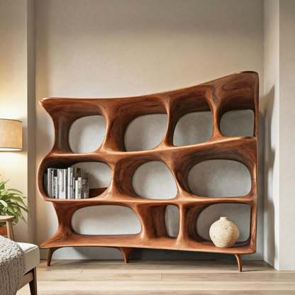 Organic Carved Bookshelf For Living Room Or Office Storage Lynnsnail