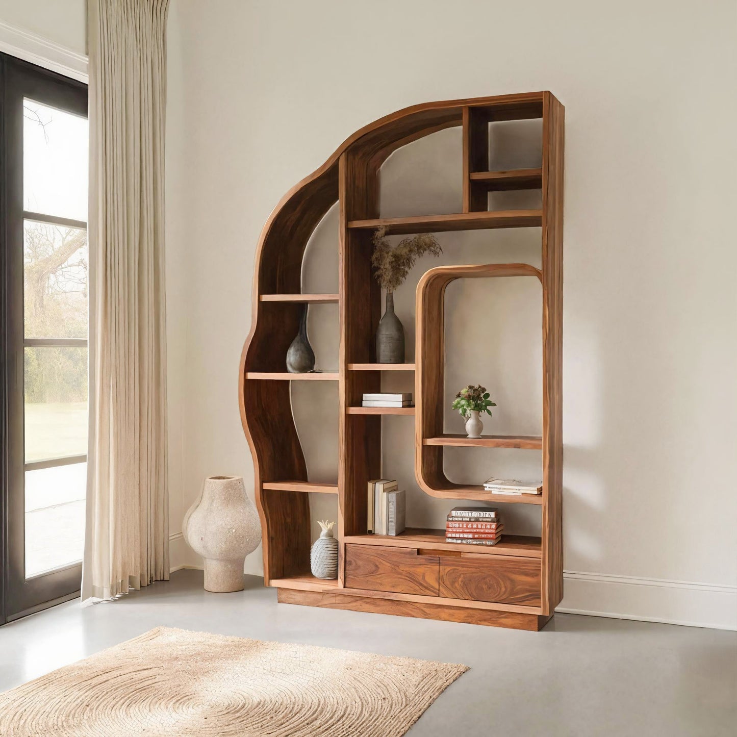 Minimalist Organic Bookshelf With Drawers For Home Decor Lynnsnail
