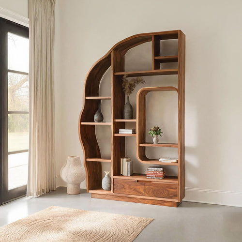 Minimalist Organic Bookshelf With Drawers For Home Decor Lynnsnail