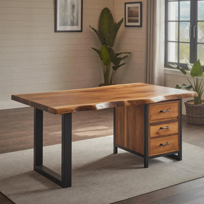 Modern Live Edge Office Desk With Drawer Storage For Workspace Lynnsnail