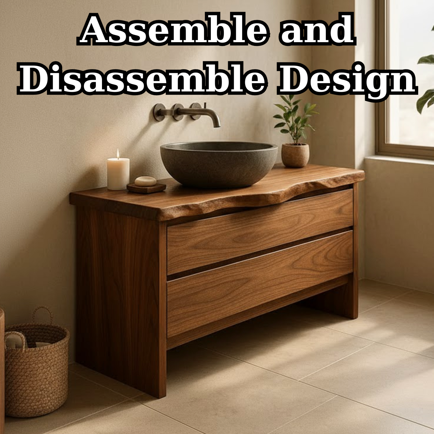 Handcrafted Solid Wood Bathroom Vanity with Live Edge Top - Rustic Modern Washstand Lynnsnail
