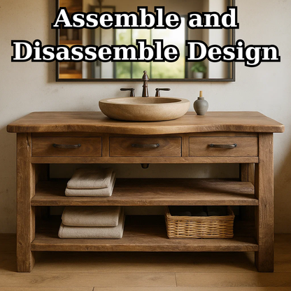 Handcrafted Solid Wood Bathroom Vanity with Curved Live-Edge Top and Triple Storage Drawers Lynnsnail