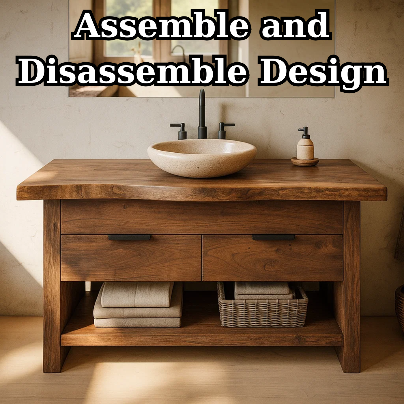 Handcrafted Solid Wood Bathroom Vanity with Live Edge Top and Open Storage Shelf Lynnsnail