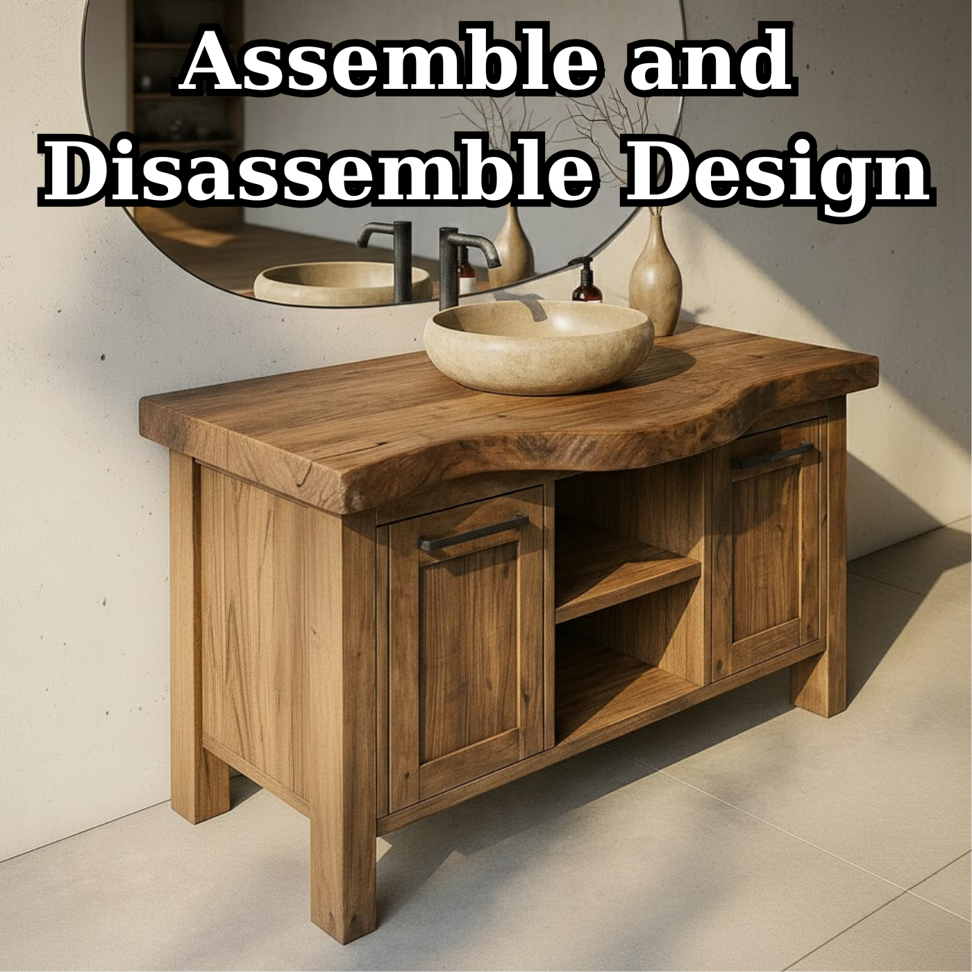 Handcrafted Solid Wood Bathroom Vanity with Live-Edge Top and Dual Side Cabinets Lynnsnail