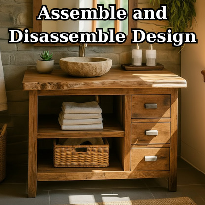 Handcrafted Solid Wood Bathroom Vanity with Live-Edge Top and Spacious Open Storage Lynnsnail