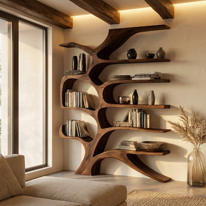 Contemporary Sculpted Wooden Bookshelf For Living Room Decor Lynnsnail
