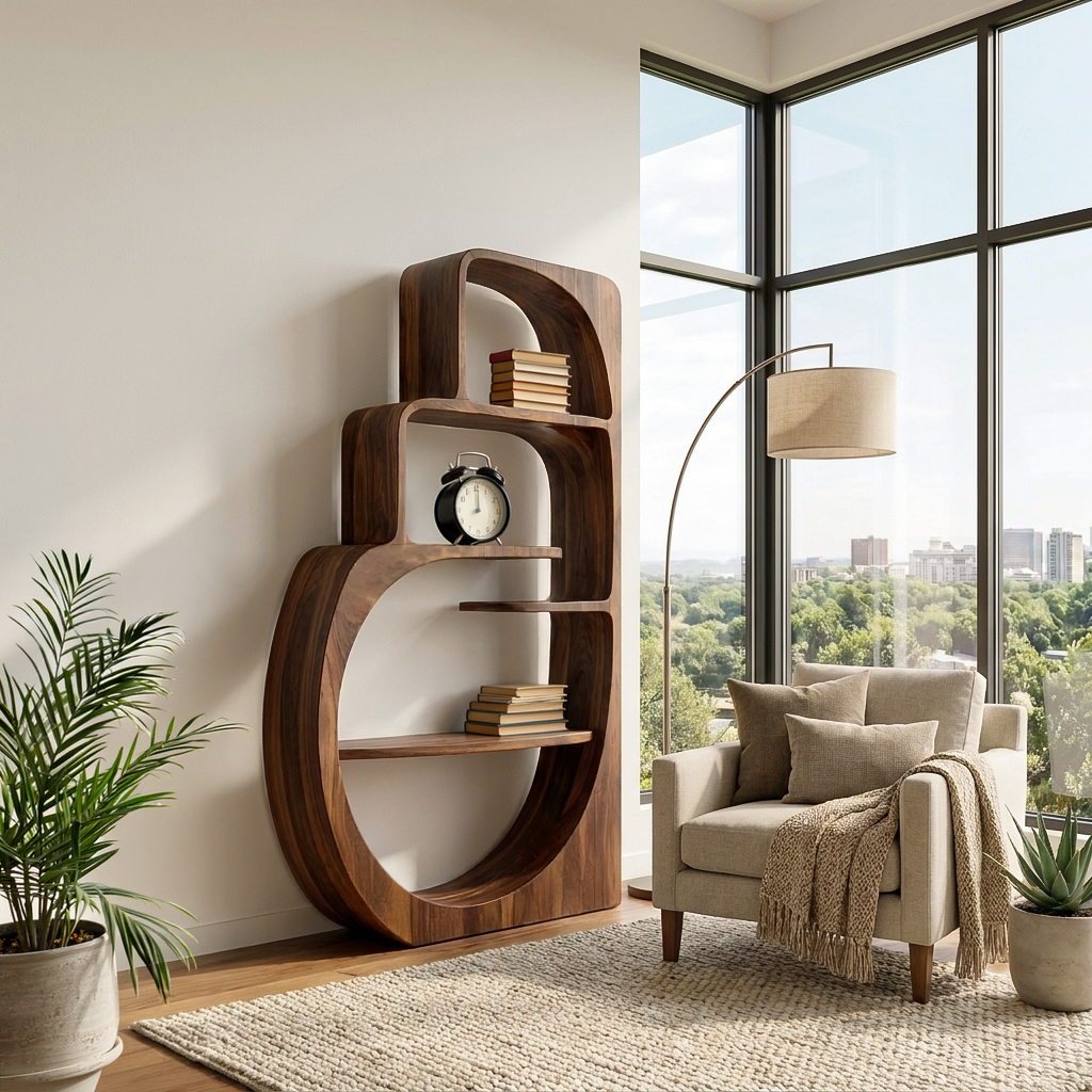 Organic Wood Bookshelf With Multiple Storage Levels For Living Room Lynnsnail
