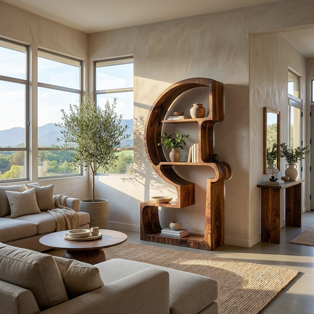 Artistic Wooden Bookshelf With Unique Curved Structure For Home Lynnsnail
