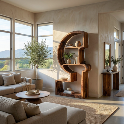 Artistic Wooden Bookshelf With Unique Curved Structure For Home Lynnsnail