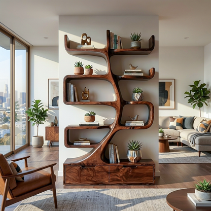 Wooden Bookcase With Tiers And Built-in Drawers For Home Lynnsnail