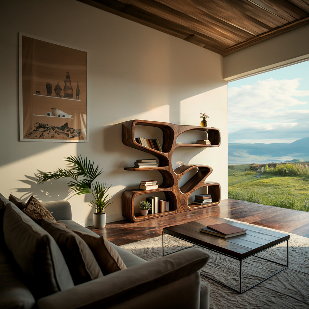 Statement Wooden Bookshelf With Sculpture Form For Home Lynnsnail
