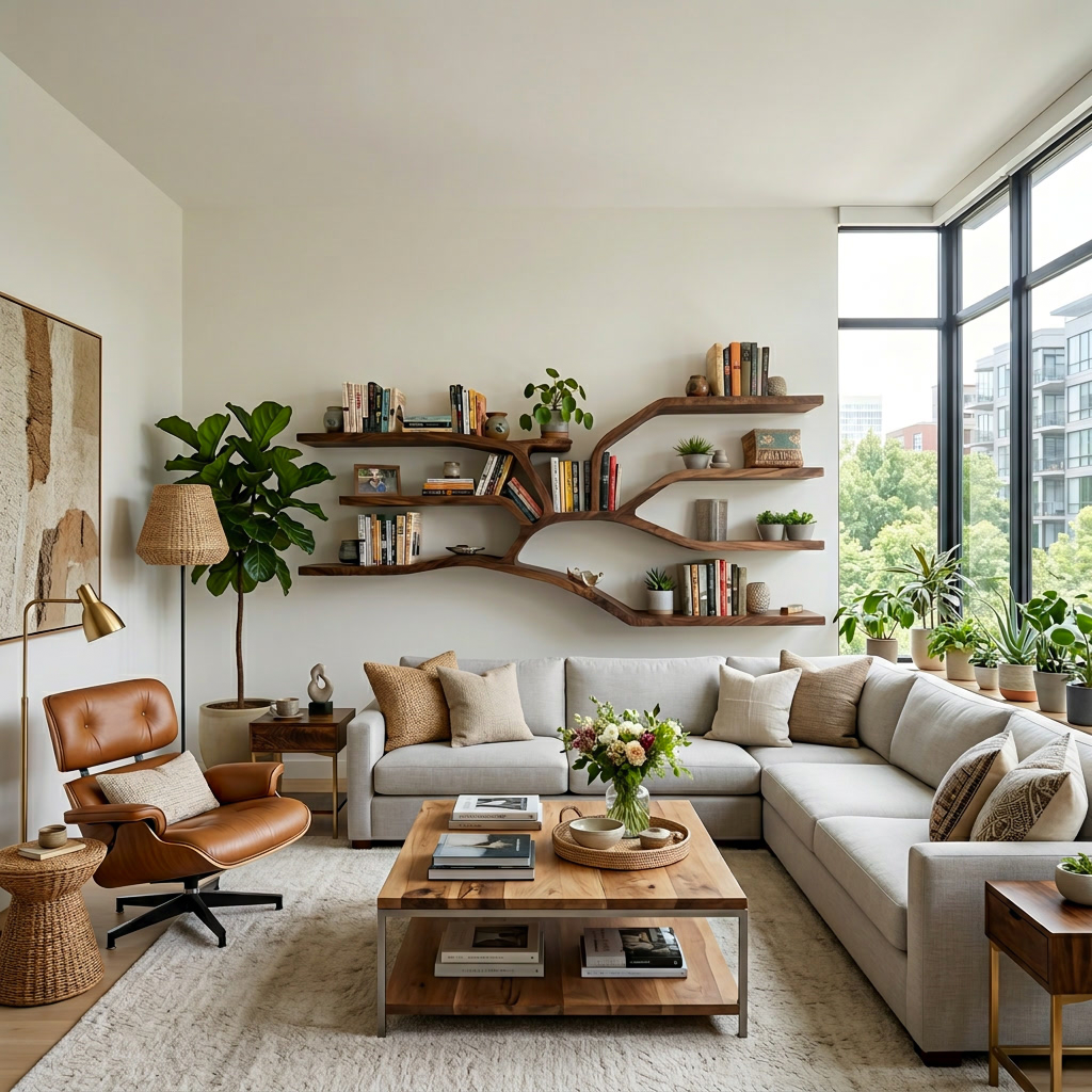 Handcrafted Sculptural Wooden Bookshelf For Living Room Decor Lynnsnail