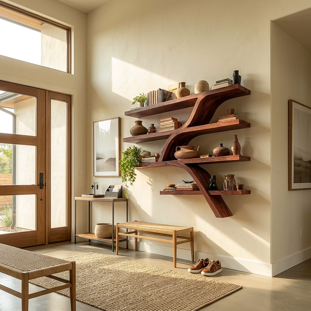 Handcrafted Wooden Wall Bookshelf With Organic Shape For Home Lynnsnail
