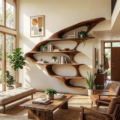 Wooden Floating Bookshelf Unique Design For Living Room Wall Lynnsnail