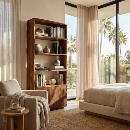 Minimal Wooden Bookcase For Coastal Living Room Lynnsnail