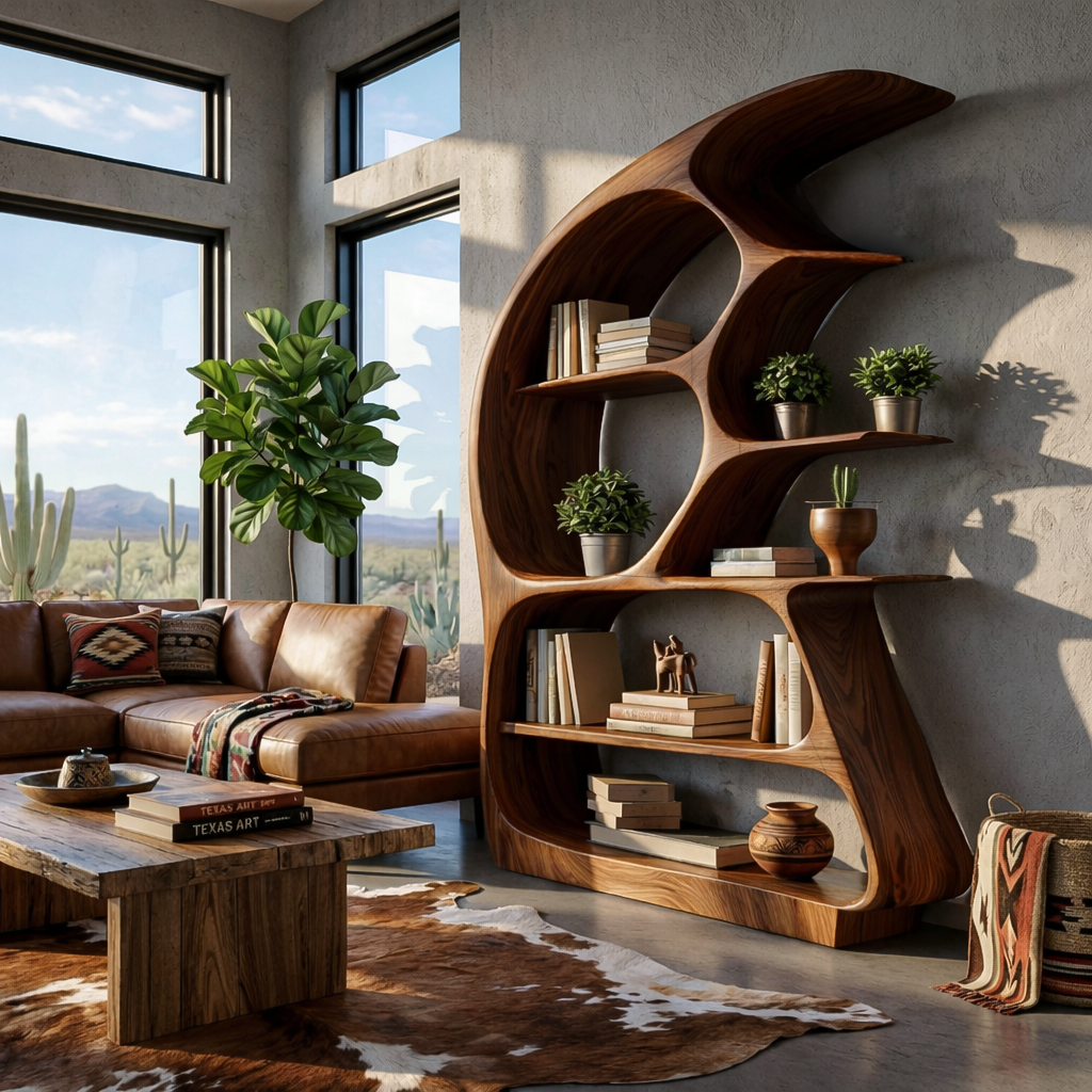 Contemporary Sculptural Wood Bookshelf For Living Room Decor Lynnsnail