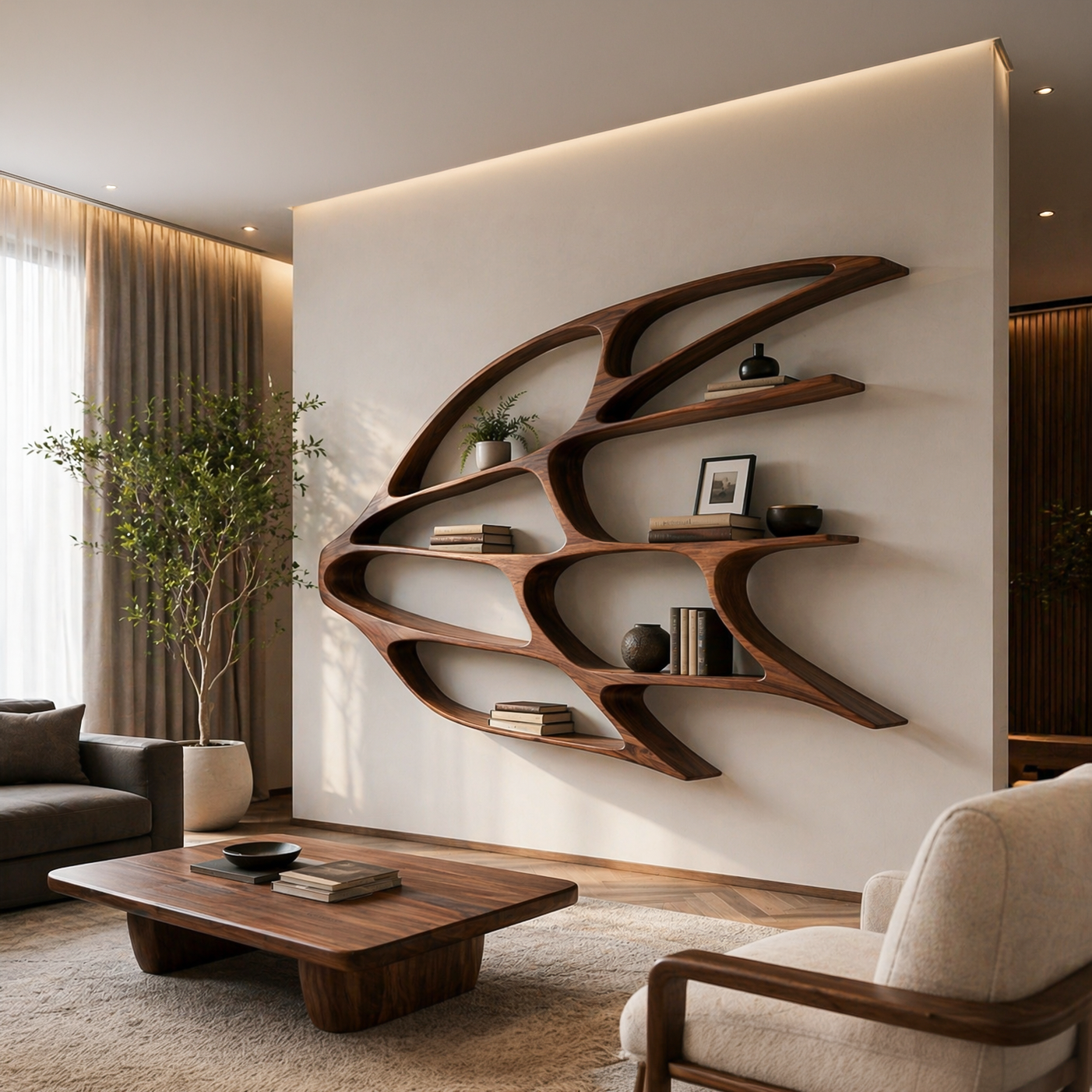 Organic Wooden Wall Mounted Bookshelf For Home Living Lynnsnail