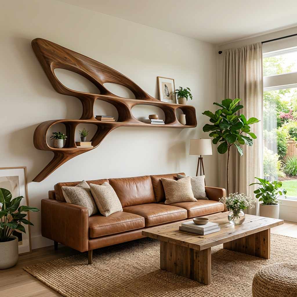 Organic Wooden Wall Bookshelf For Luxury Interior Lynnsnail