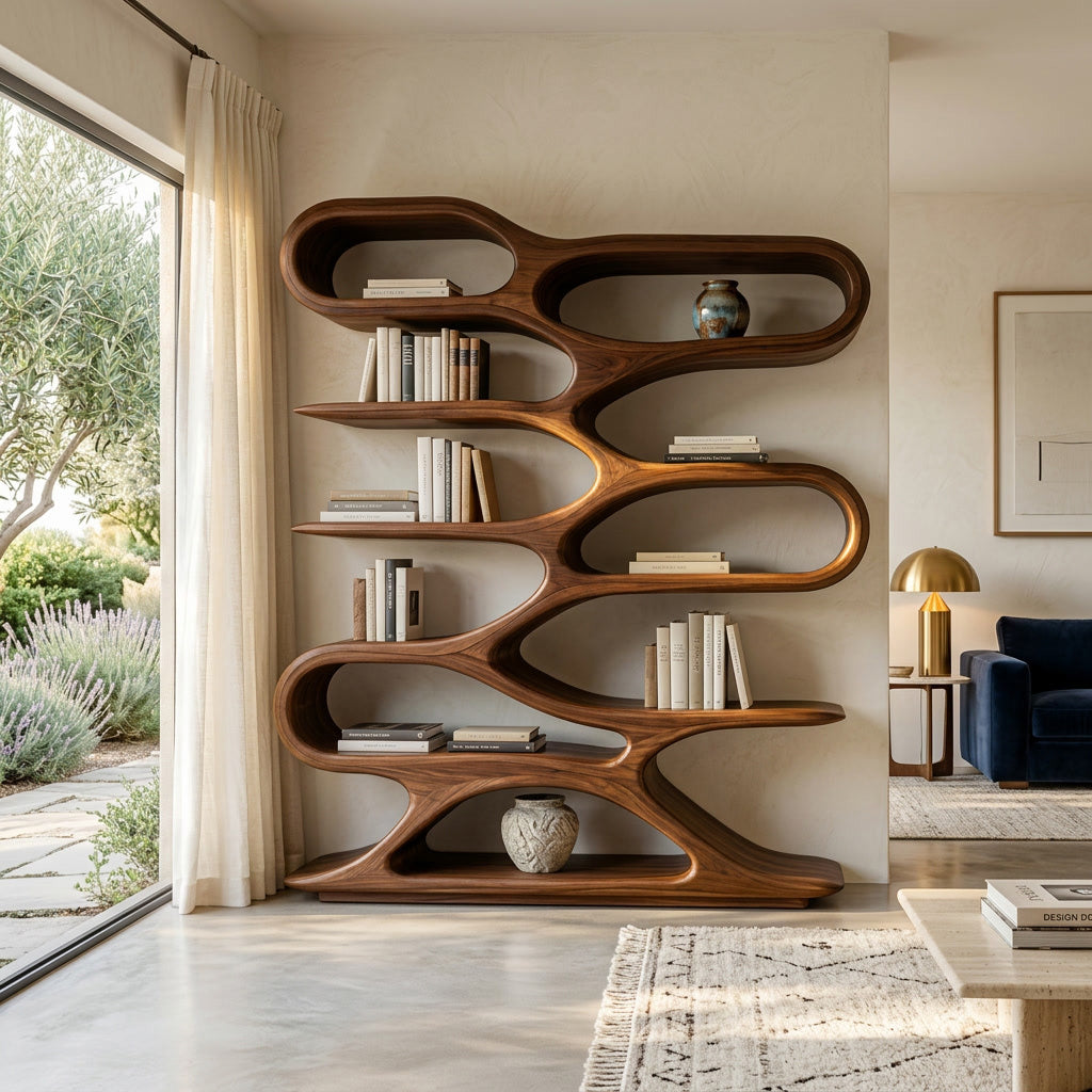 Organic Sculptural Wood Bookcase For Living Room Decor Lynnsnail