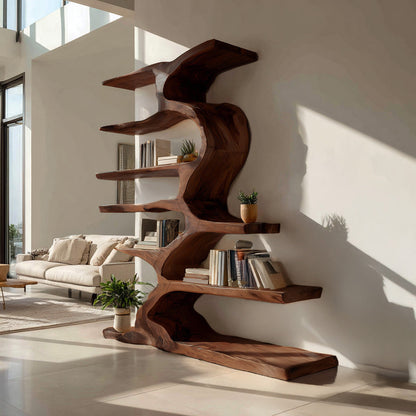 Organic Sculptural Wooden Bookshelf With Tiers For Living Room Lynnsnail