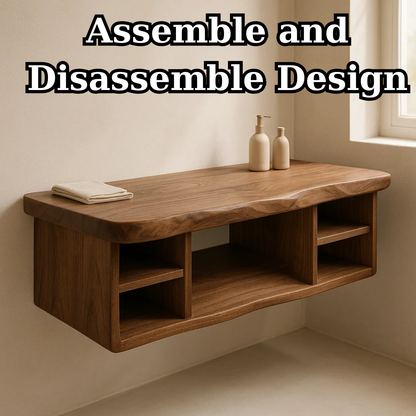 Handcrafted Solid Wood Floating Vanity - All Open Live Edge Console with Display Shelves Lynnsnail