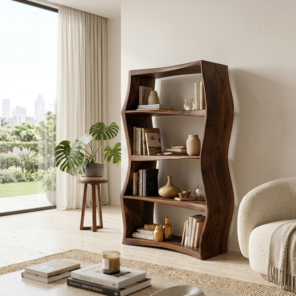Elegant Natural Wood Bookshelf For Living Room Storage Lynnsnail