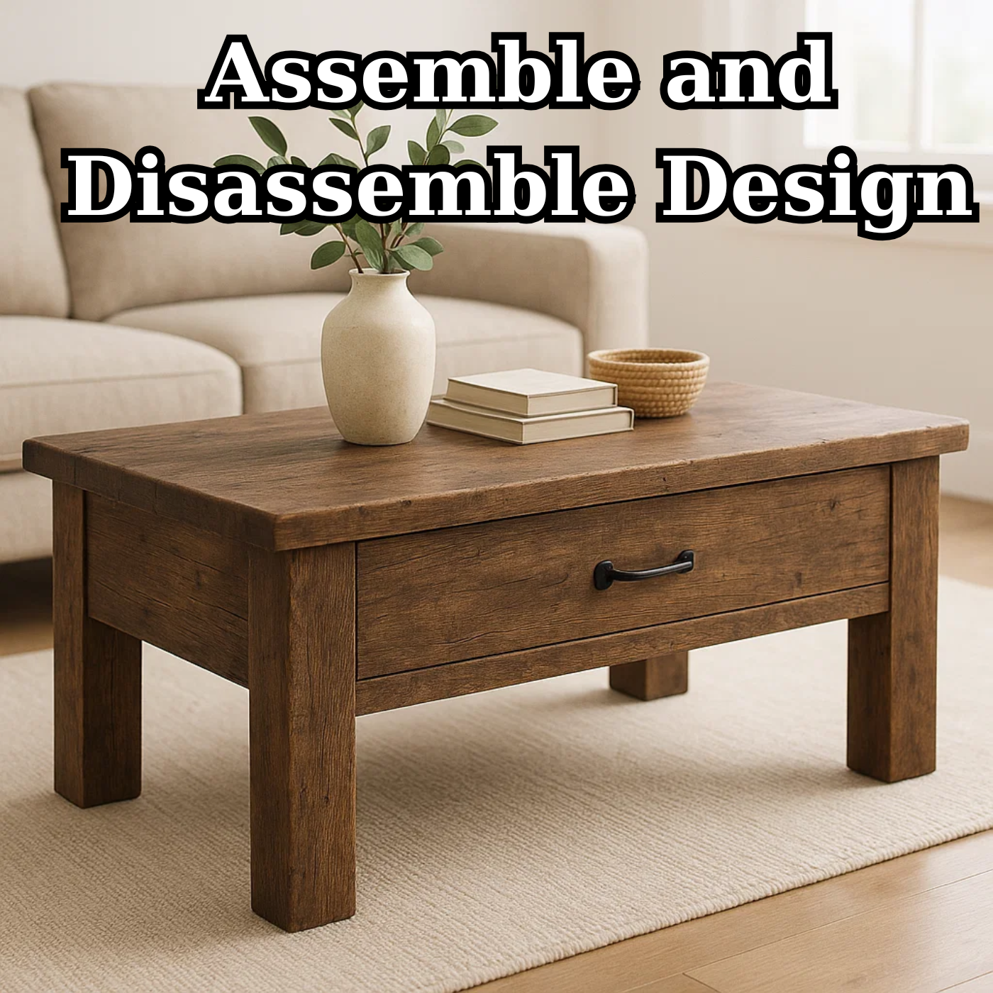 Handcrafted Solid Wood Coffee Table – Rustic Modern Storage with Single Drawer Lynnsnail