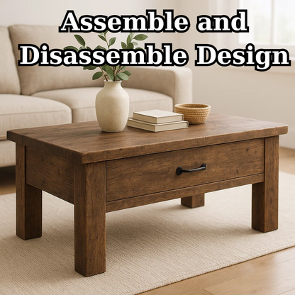 Handcrafted Solid Wood Coffee Table – Rustic Modern Storage with Single Drawer Lynnsnail