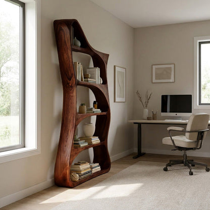 Modern Sculptural Natural Wood Bookshelf For Living Room Lynnsnail