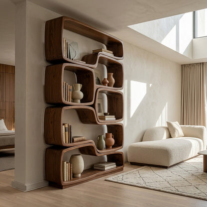 Contemporary Sculptural Natural Wood Bookshelf For Living Room Lynnsnail