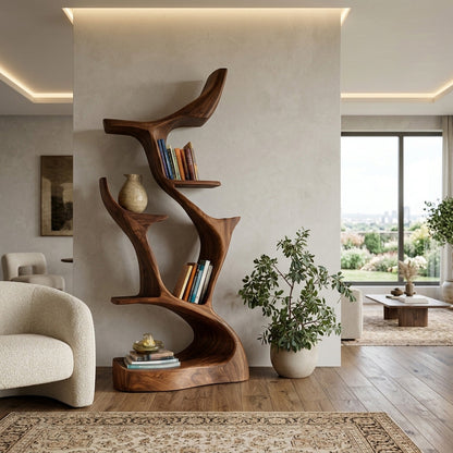 Abstract Sculptural Wooden Bookshelf For Living Room Lynnsnail